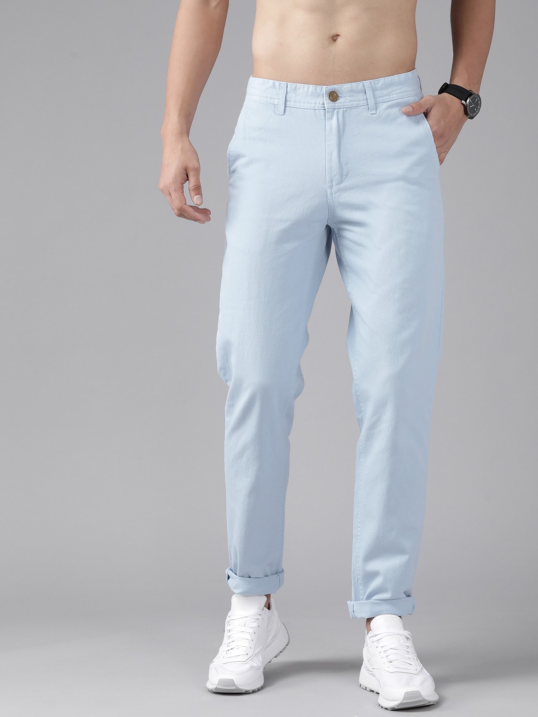 

Roadster Men Blue Pure Cotton Solid Regular Fit Trousers