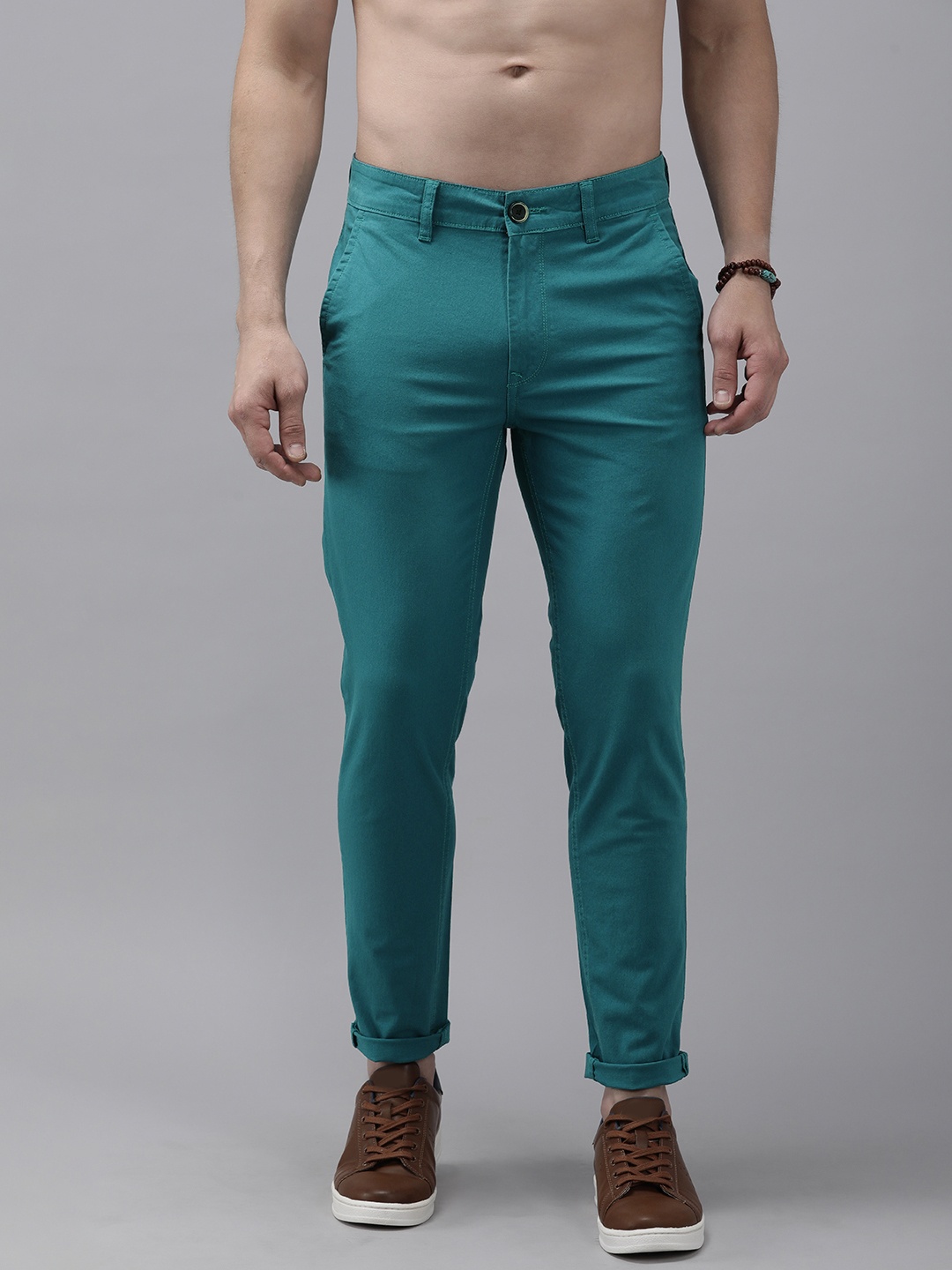 

The Roadster Lifestyle Co Men Blue Solid Slim tapered Fit Trousers