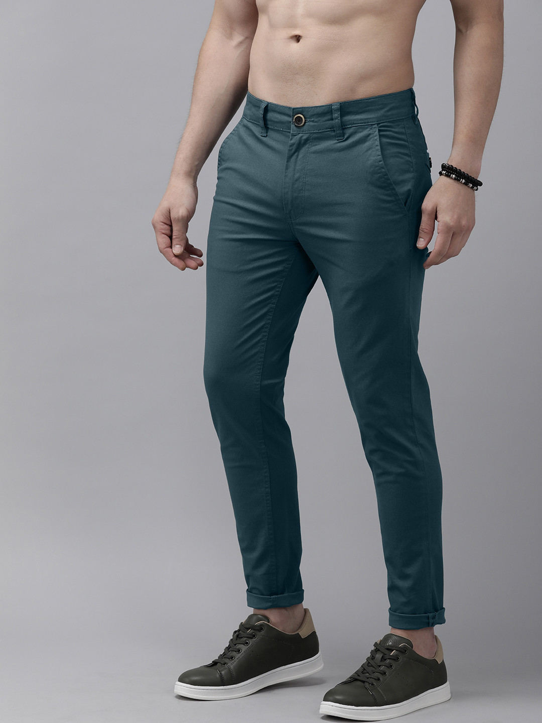 

The Roadster Lifestyle Co Men Teal Blue Slim Fit Chinos Trousers