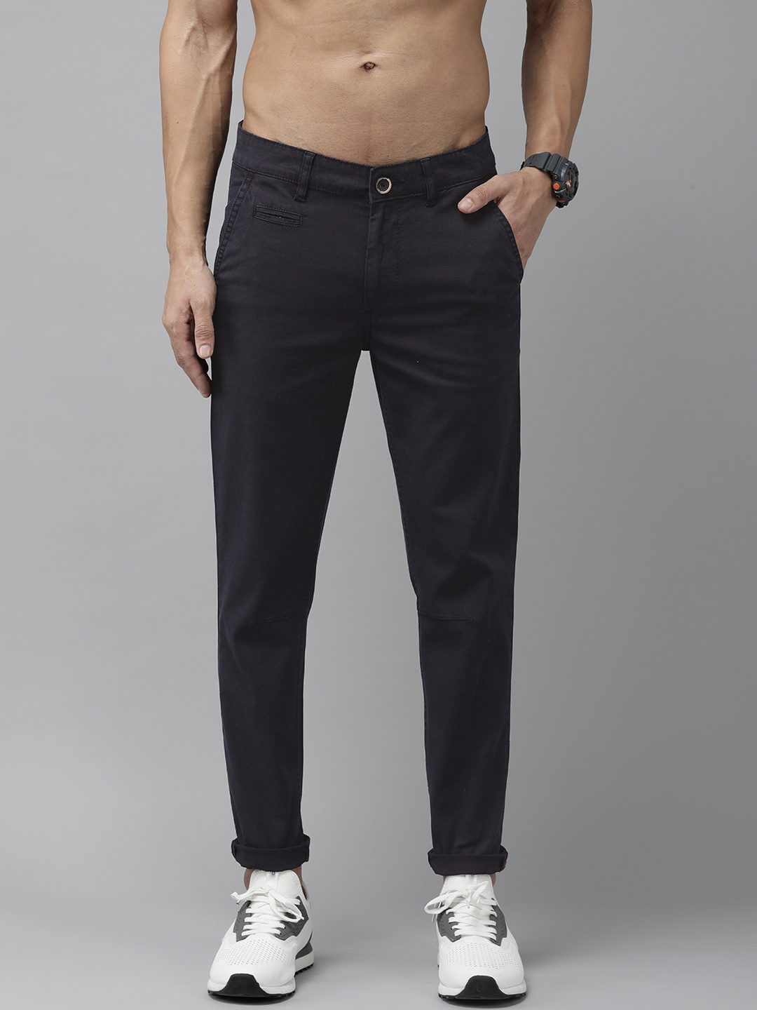 

The Roadster Life Co. Men Slim Fit Trousers, Navy blue