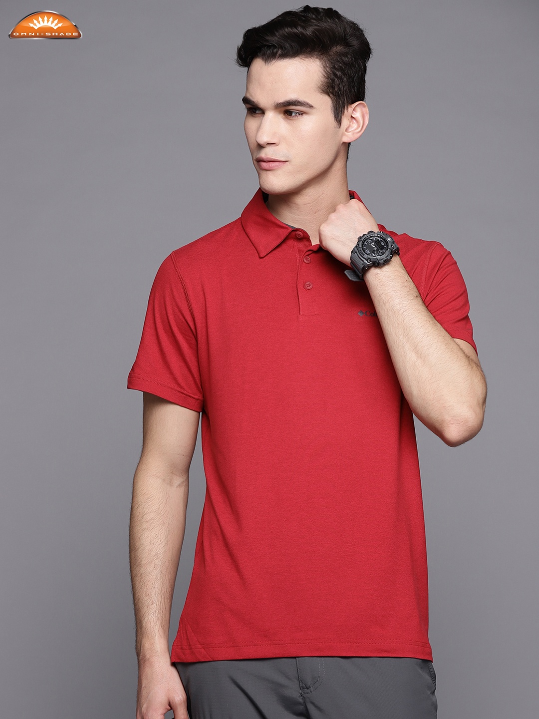 Columbia Men Red Polo Collar Dry Tech Slim Fit Hiking T-shirt