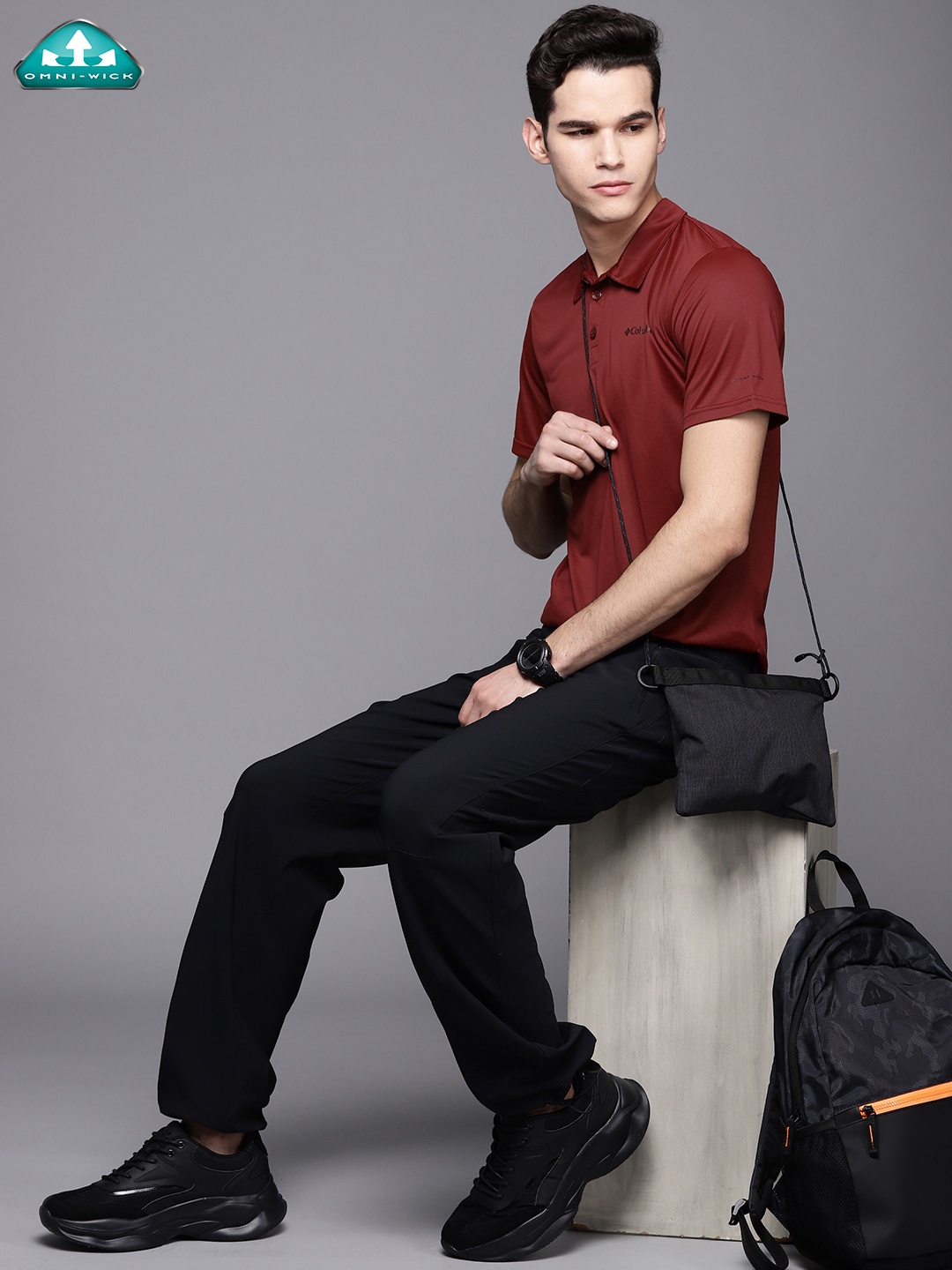 

Columbia Men Red Polo Collar Dry Tech Slim Fit Hiking T-shirt