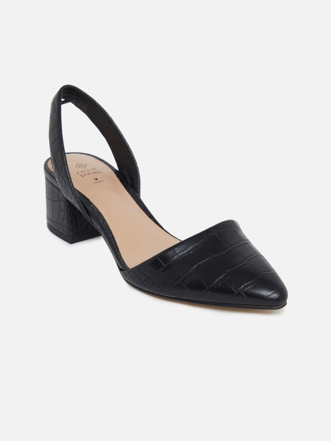 

Call It Spring Black Textured Block Mules with Backstrap