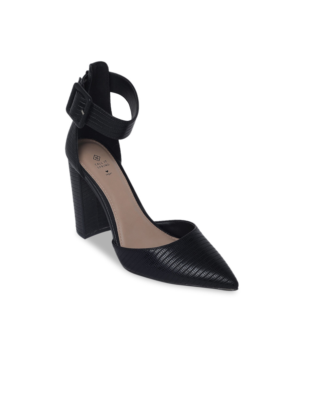 

Call It Spring Black Textured Block Pumps with Buckles