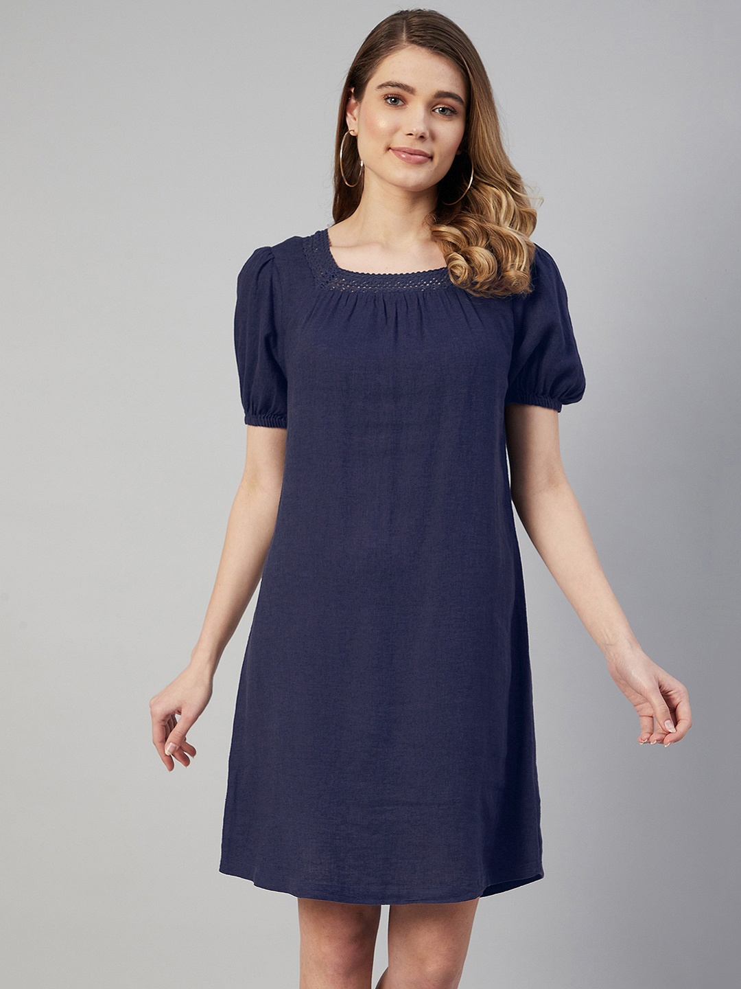 

Marks & Spencer Blue Solid A-Line Mini Dress