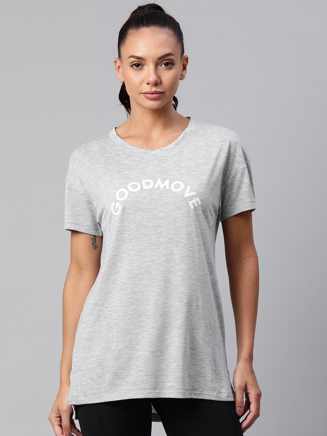

Marks & Spencer Women Grey Melange Typography Printed T-shirt