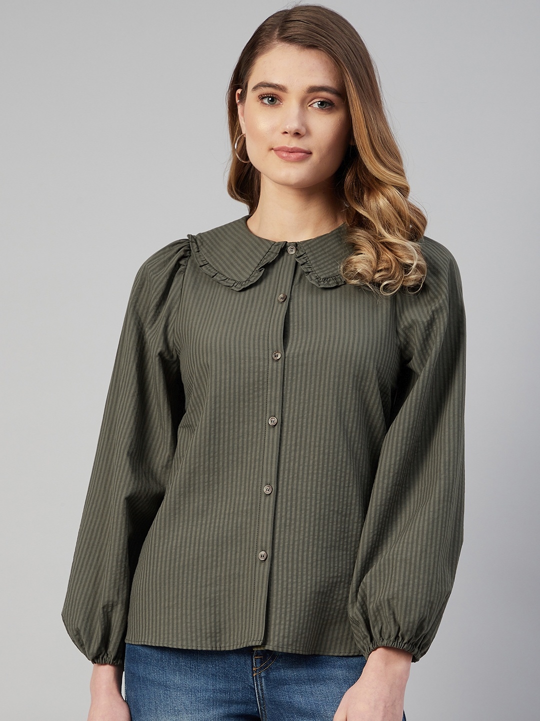 

Marks & Spencer Women Olive Green Solid Shirt Style Top