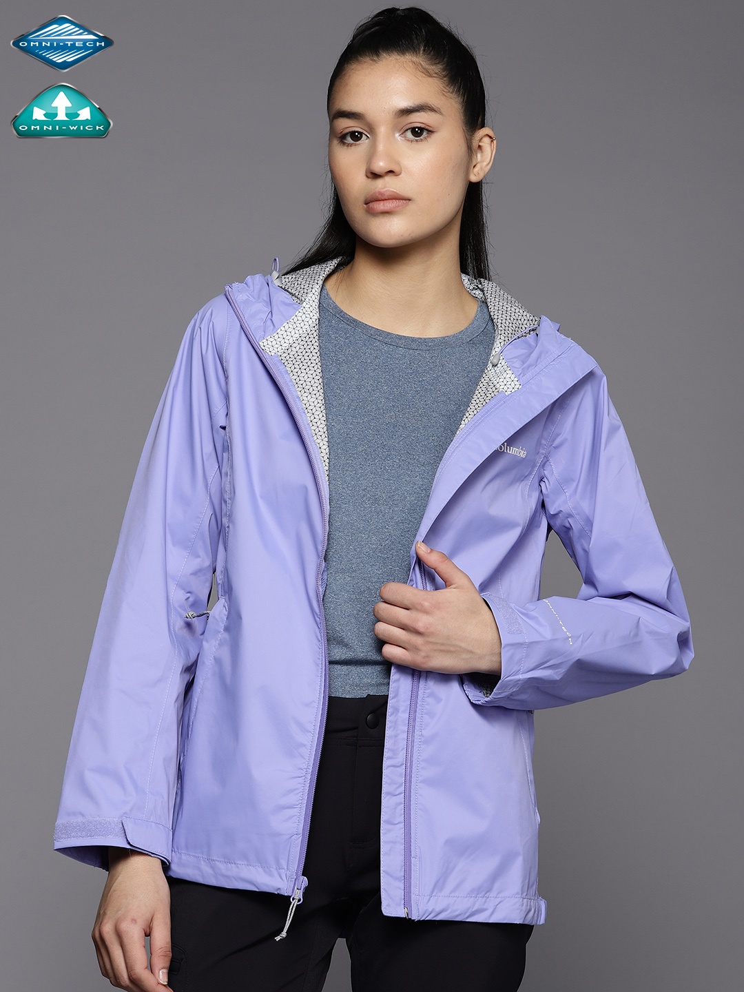 

Columbia Women Solid Evaporation Rain Jacket, Purple