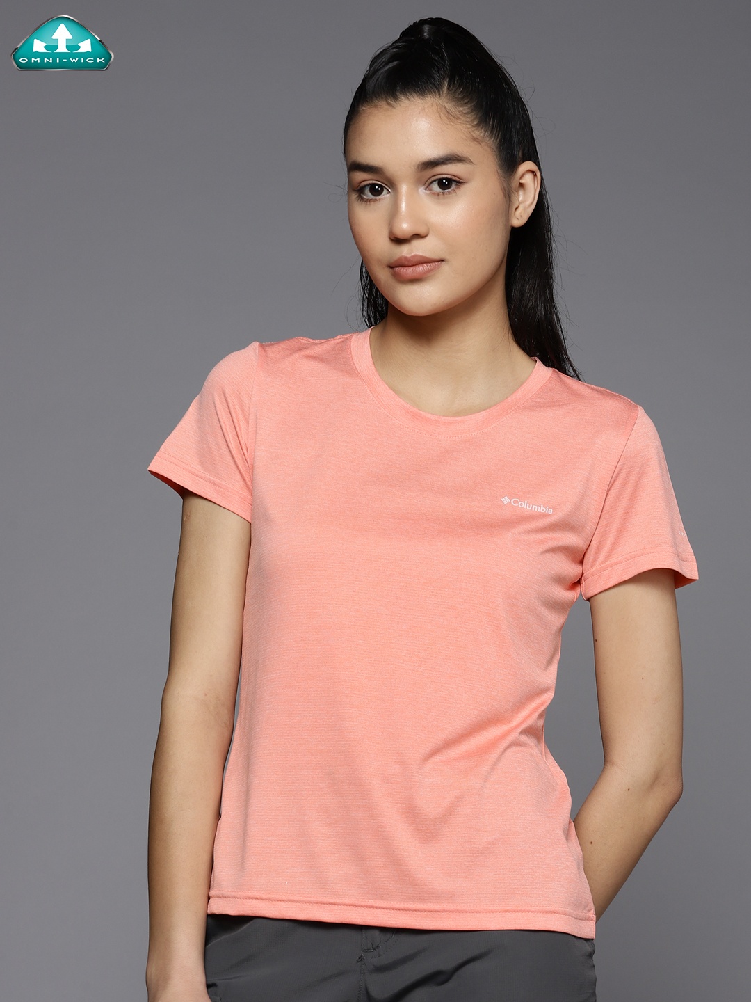 

Columbia Women Solid Slim Fit T-shirt, Coral