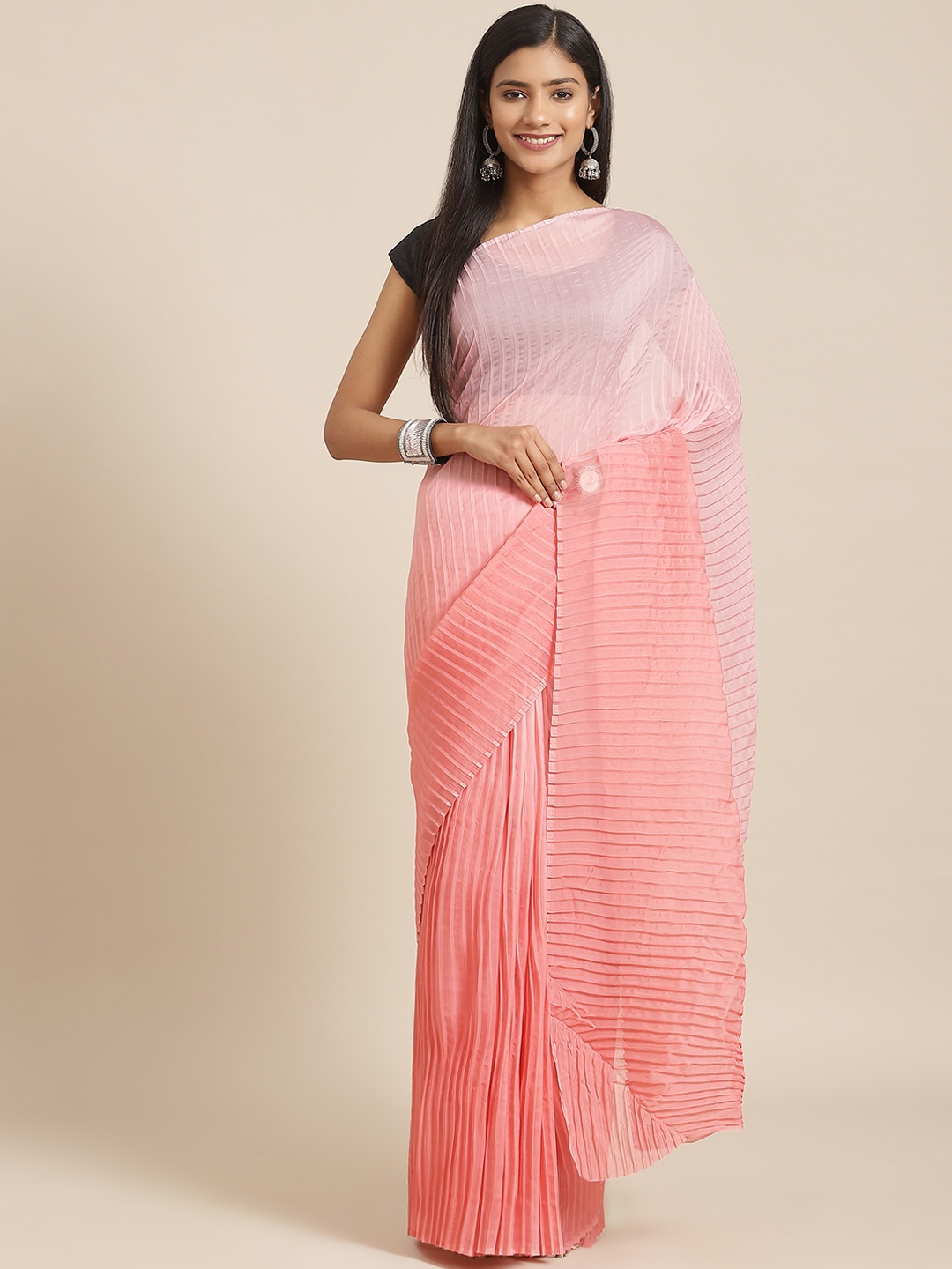 

Nanda Silk Mills Peach-Coloured Ombre Organza Saree