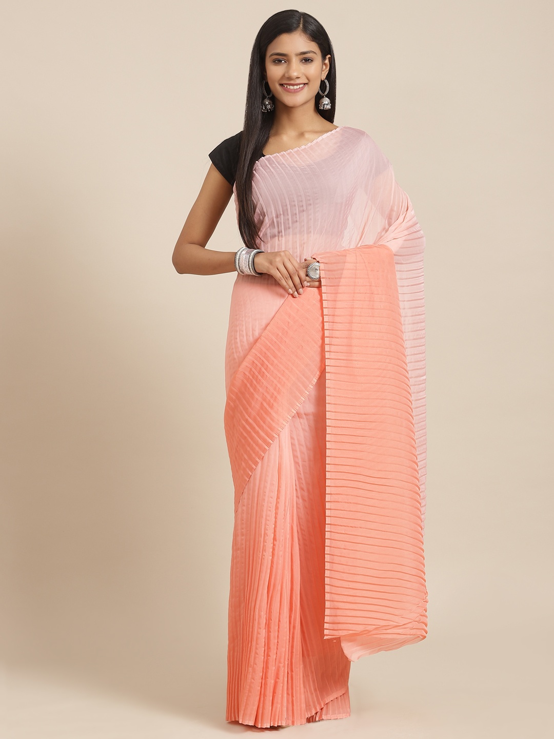 

Nanda Silk Mills Orange Ombre Organza Pleated Saree