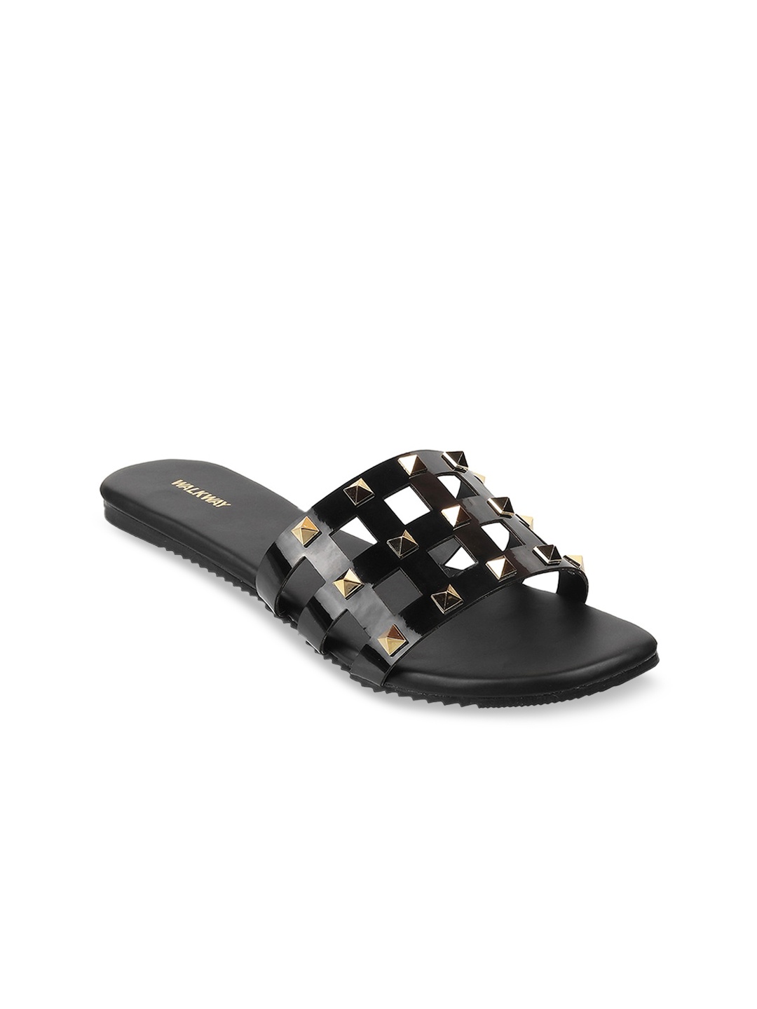 

WALKWAY by Metro Women Black Embellished Open Toe Flats with Laser Cuts