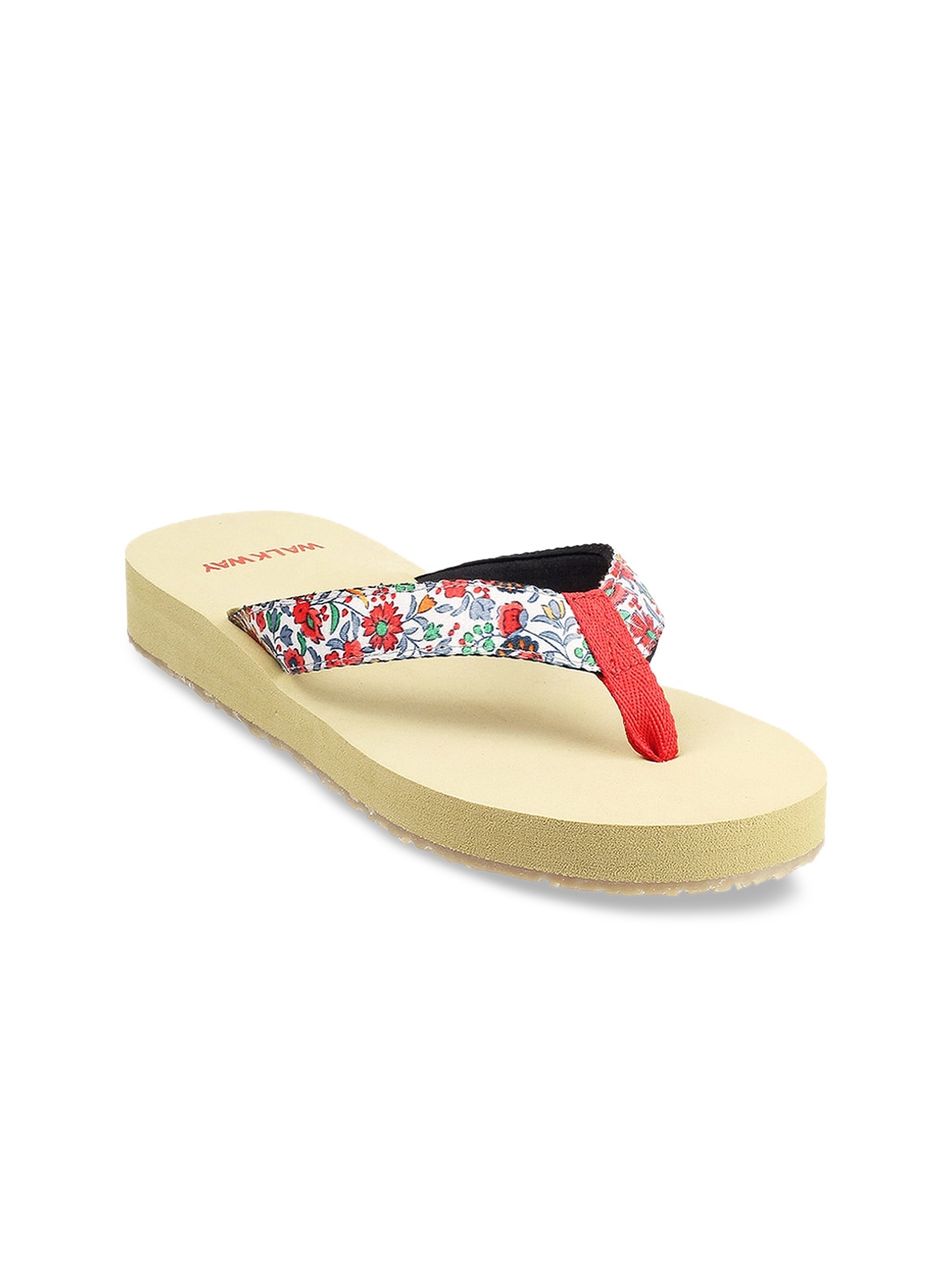

WALKWAY by Metro Women Beige Floral Printed T-Strap Flats