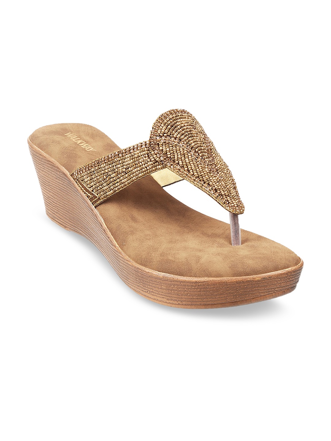 

WALKWAY by Metro Gold-Toned Embellished Wedge Sandals