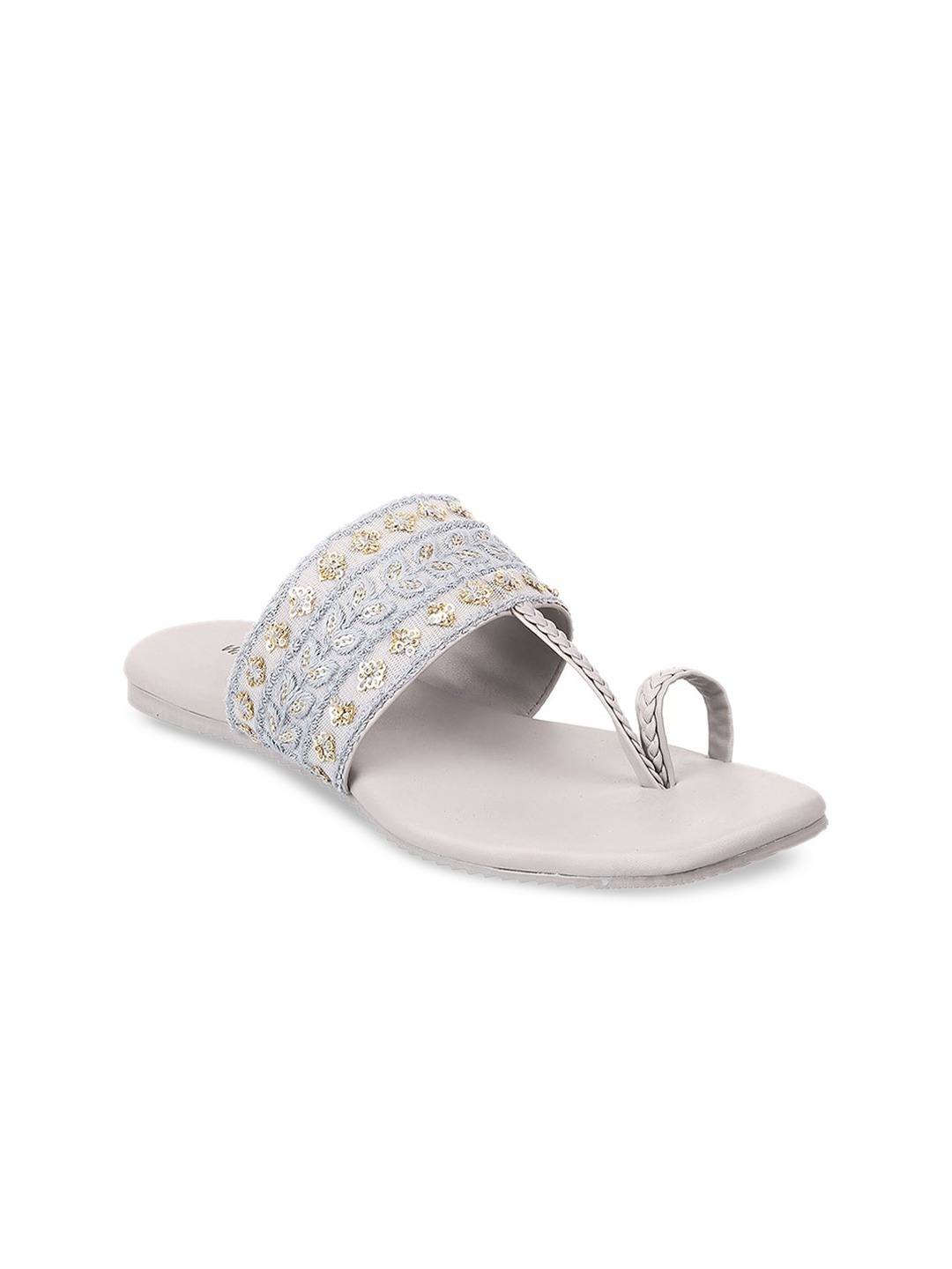 

WALKWAY by Metro Women Grey Sequin Embellished Textured One Toe Flats