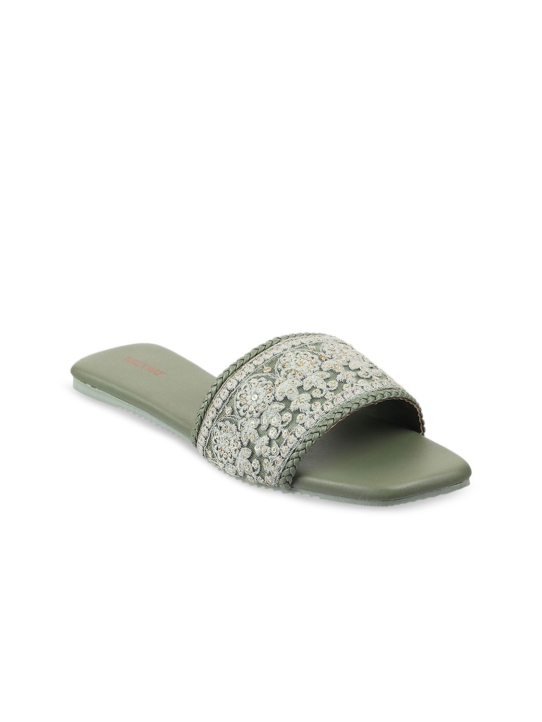 

WALKWAY by Metro Women Green Embellished Open Toe Flats with Embroidered