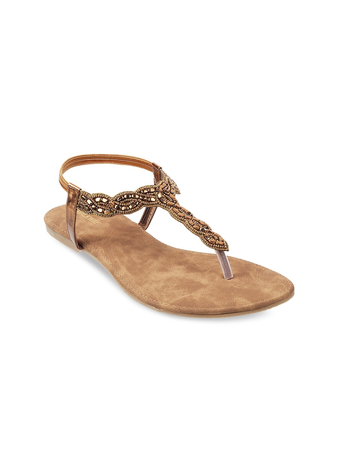 

WALKWAY by Metro Women Gold-Toned Embellished Open Toe Flats