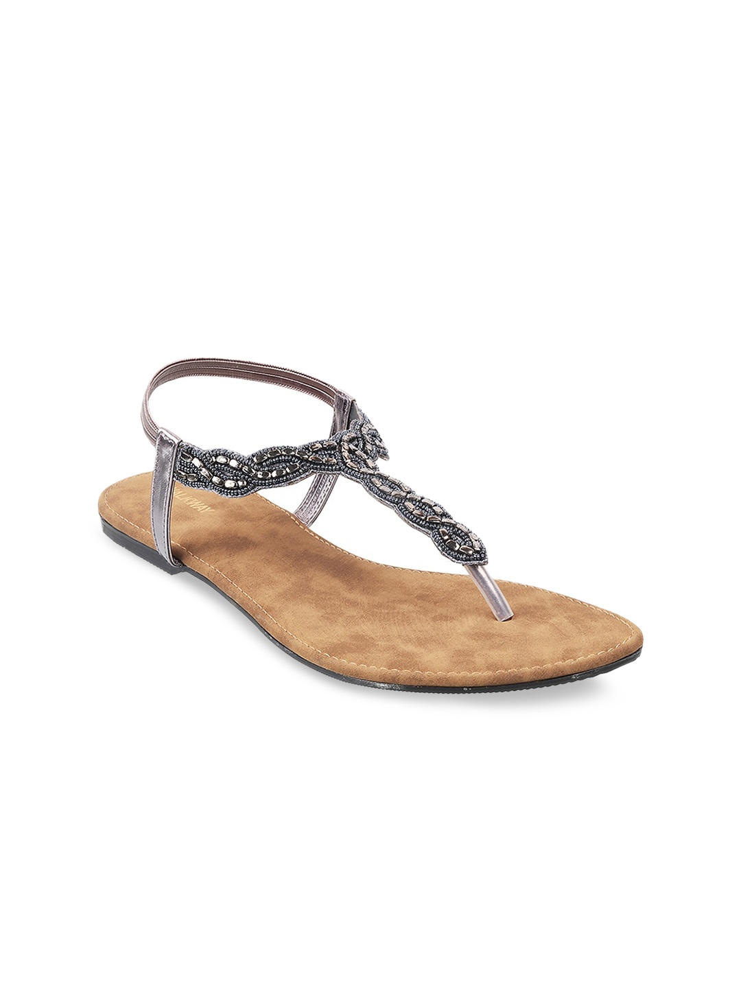 

WALKWAY by Metro Women Grey Embellished T-Strap Flats