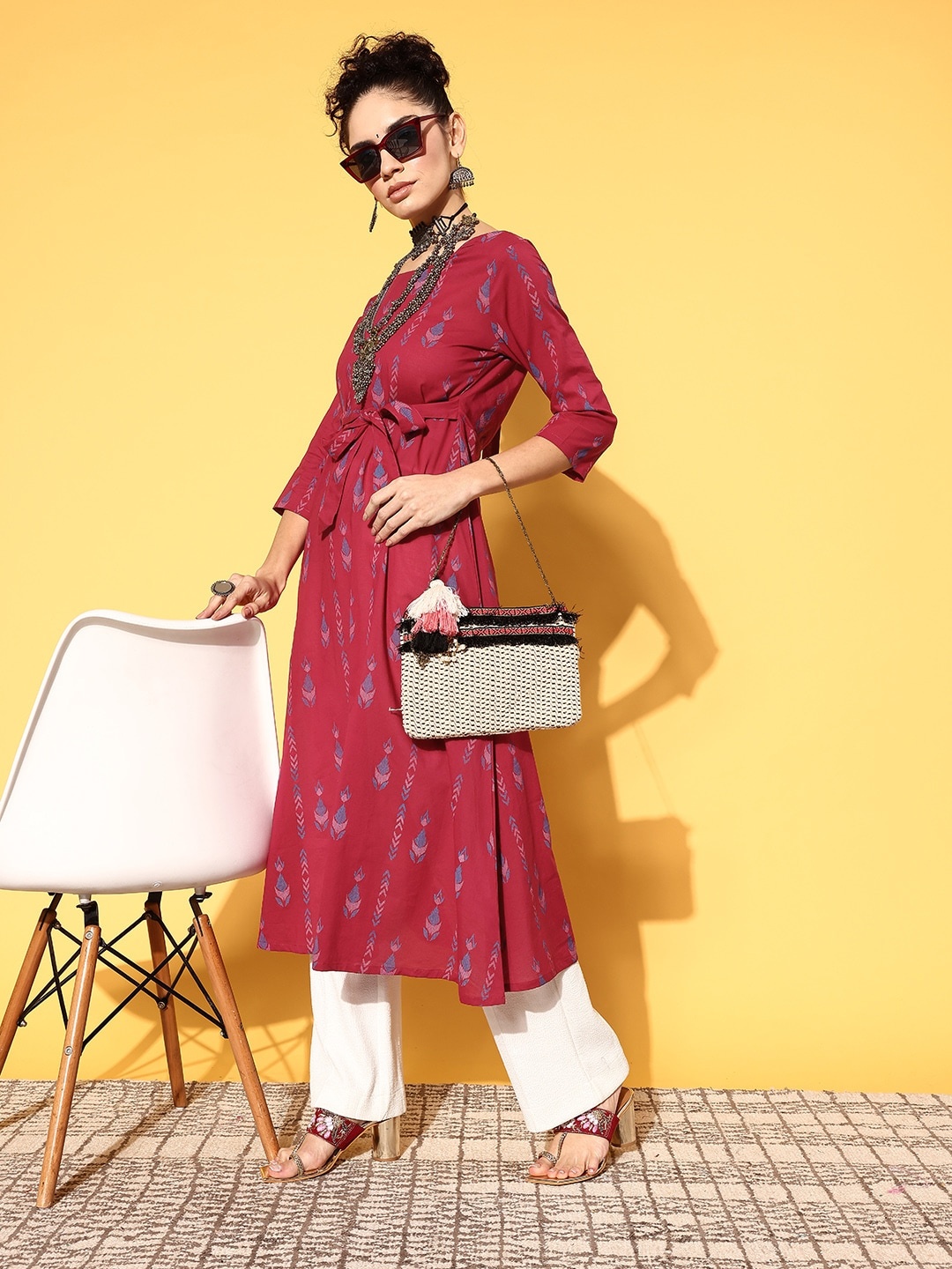 

Moda Rapido Women Charming Magenta Cotton All in the Details Kurta
