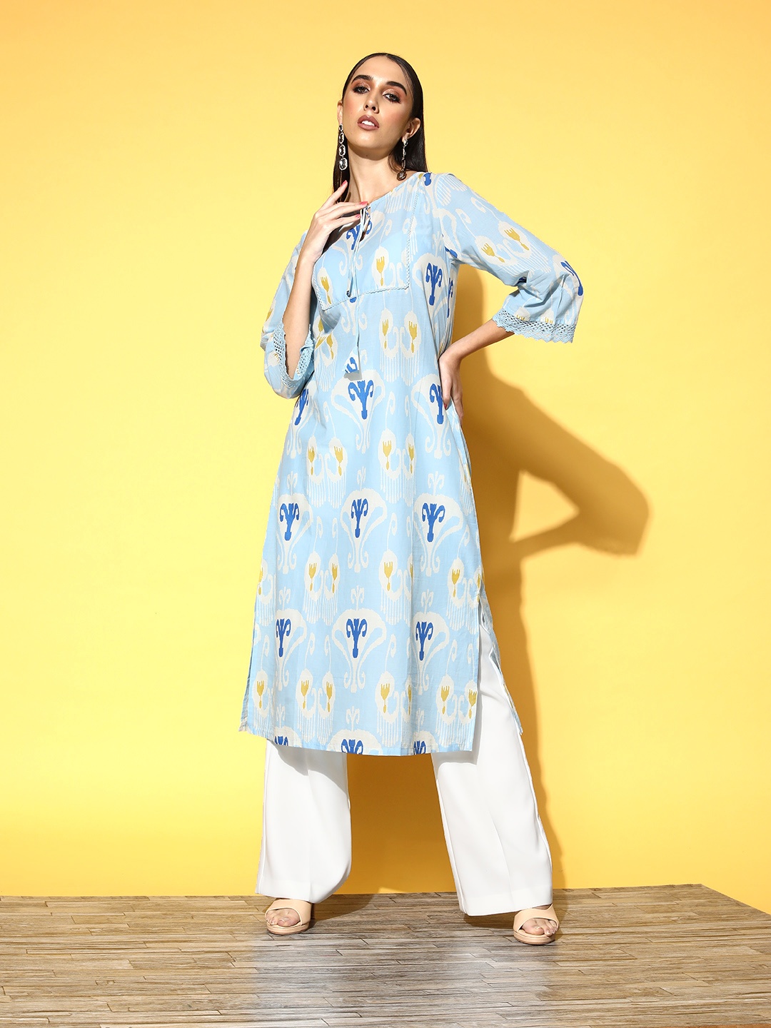 

Moda Rapido Women Blue & White Ethnic Motifs Printed Pure Cotton Kurta