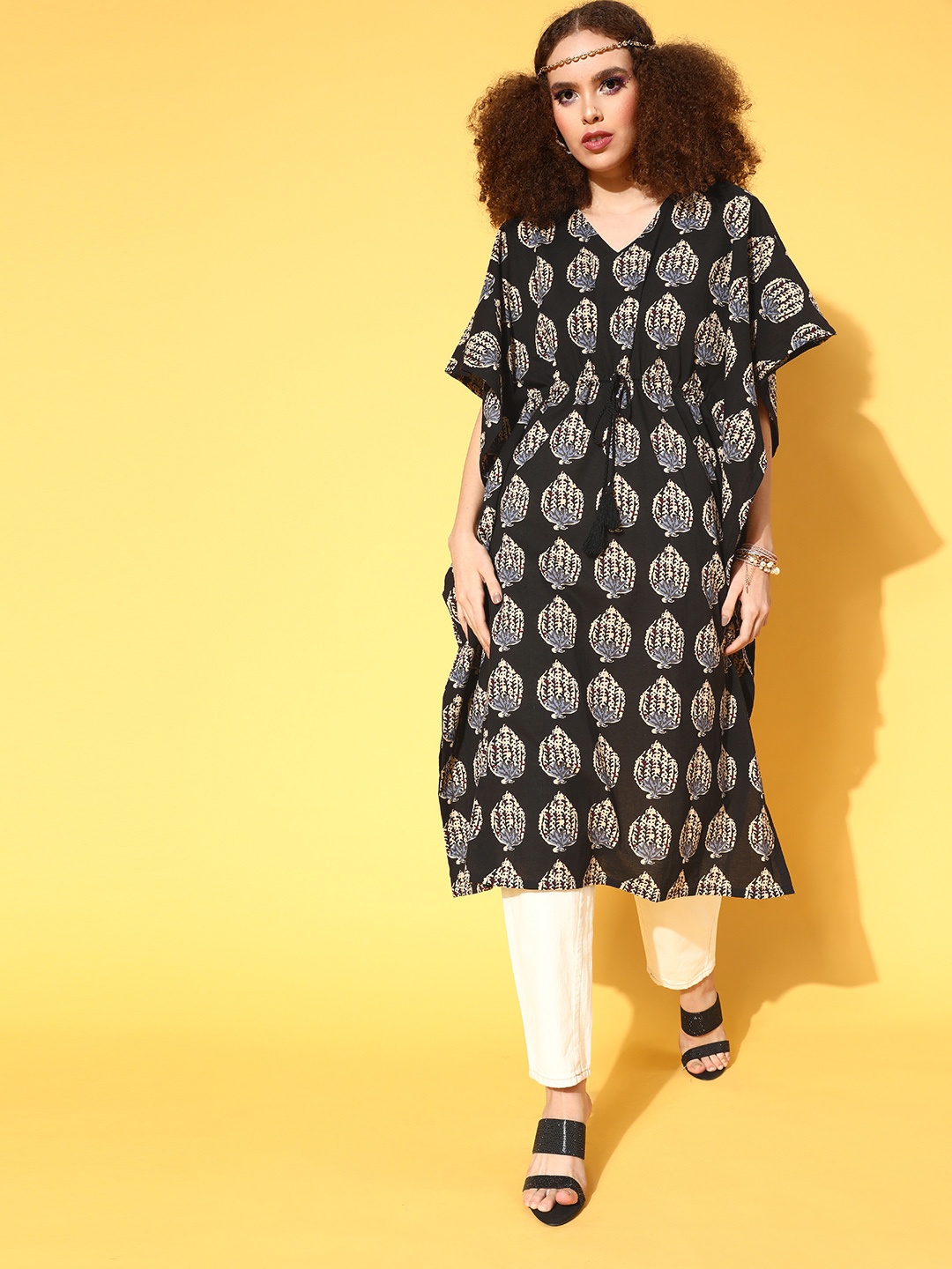 

Moda Rapido Women Black Cotton New Age Kaftan Kurta