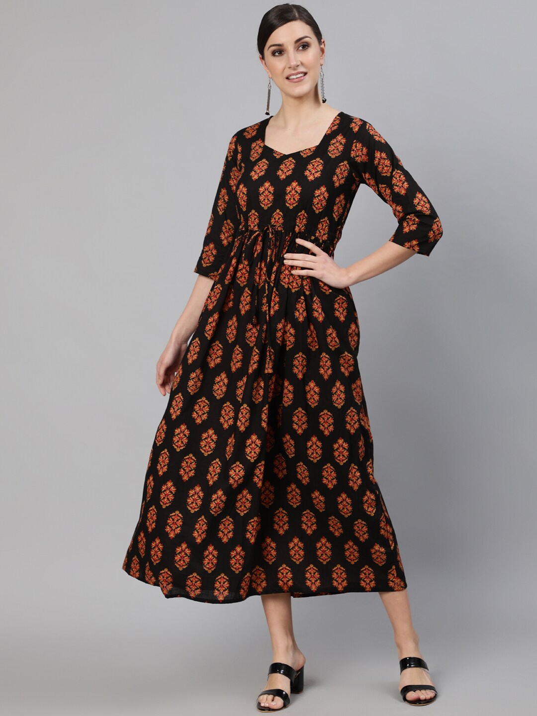

AASI - HOUSE OF NAYO Black Ethnic Motifs Ethnic Cotton Maxi Dress
