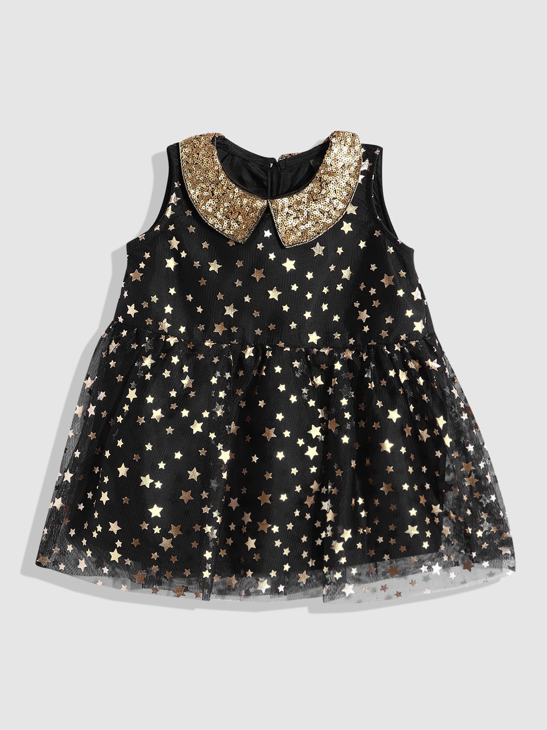 

YK Girls Conversational Printed Sequinned Net Fit & Flare Dress, Black