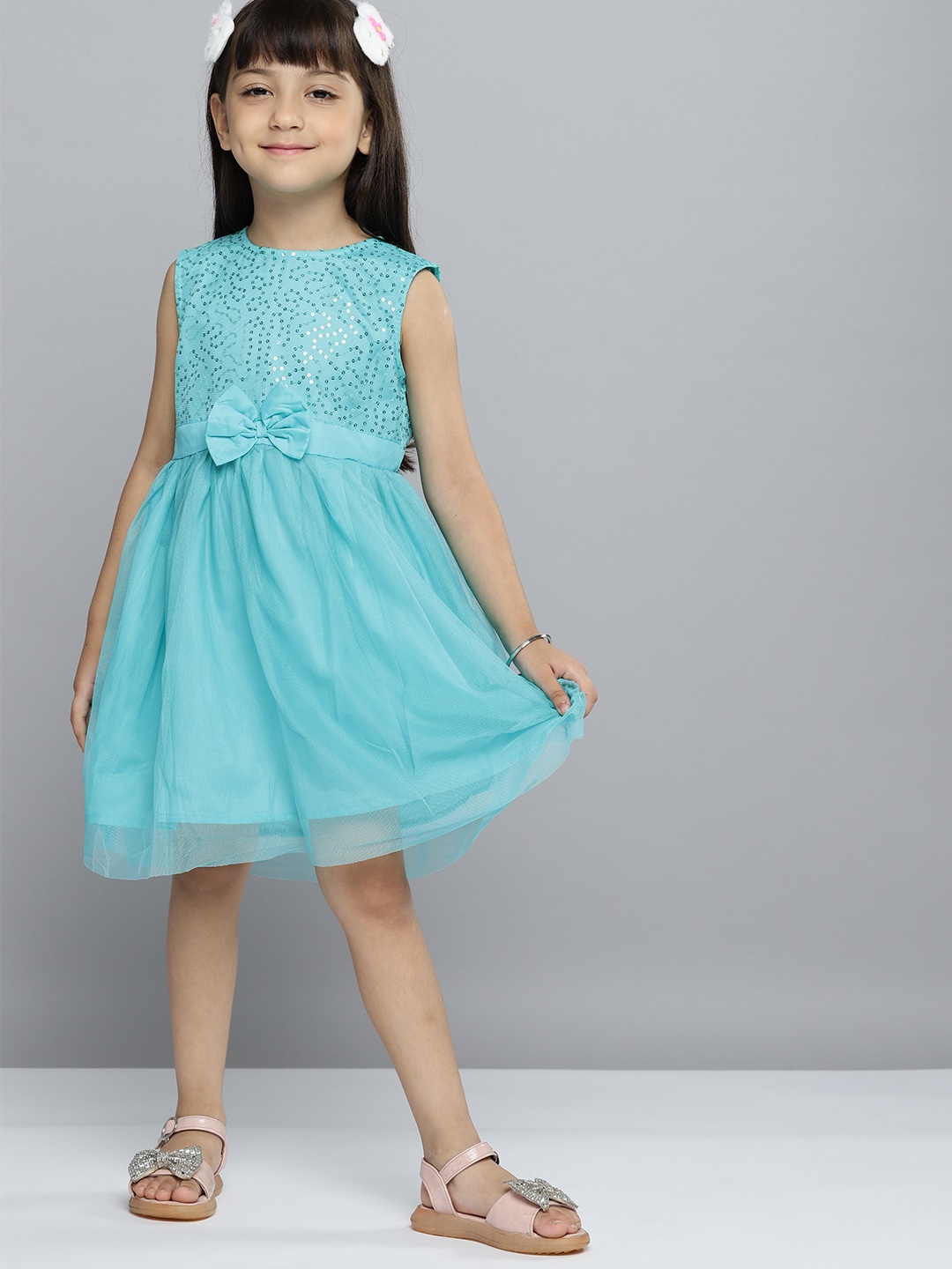 

YK Girls Turquoise Blue Sequined Tulle Dress