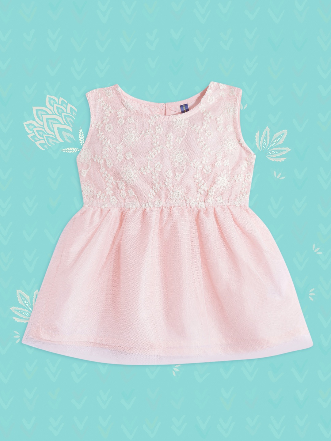 

YK Infant Girls Pink & White Embroidered Tulle Dress