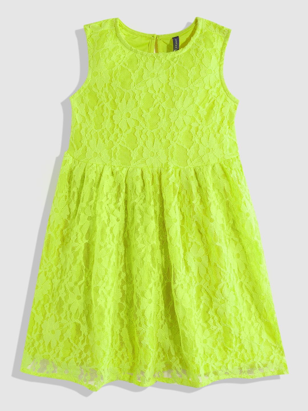 

YK Girls Green Floral Lace Fit & Flare Knee Length Dress