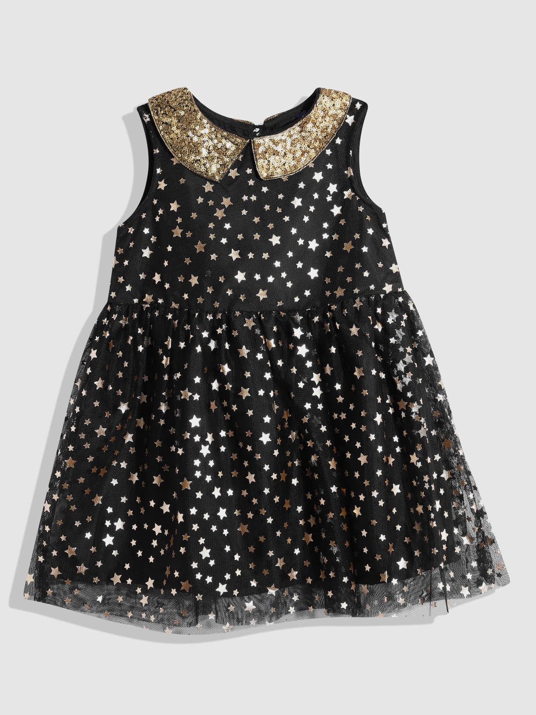 

YK Girls Conversational Printed Sequinned Net Fit & Flare Dress, Black