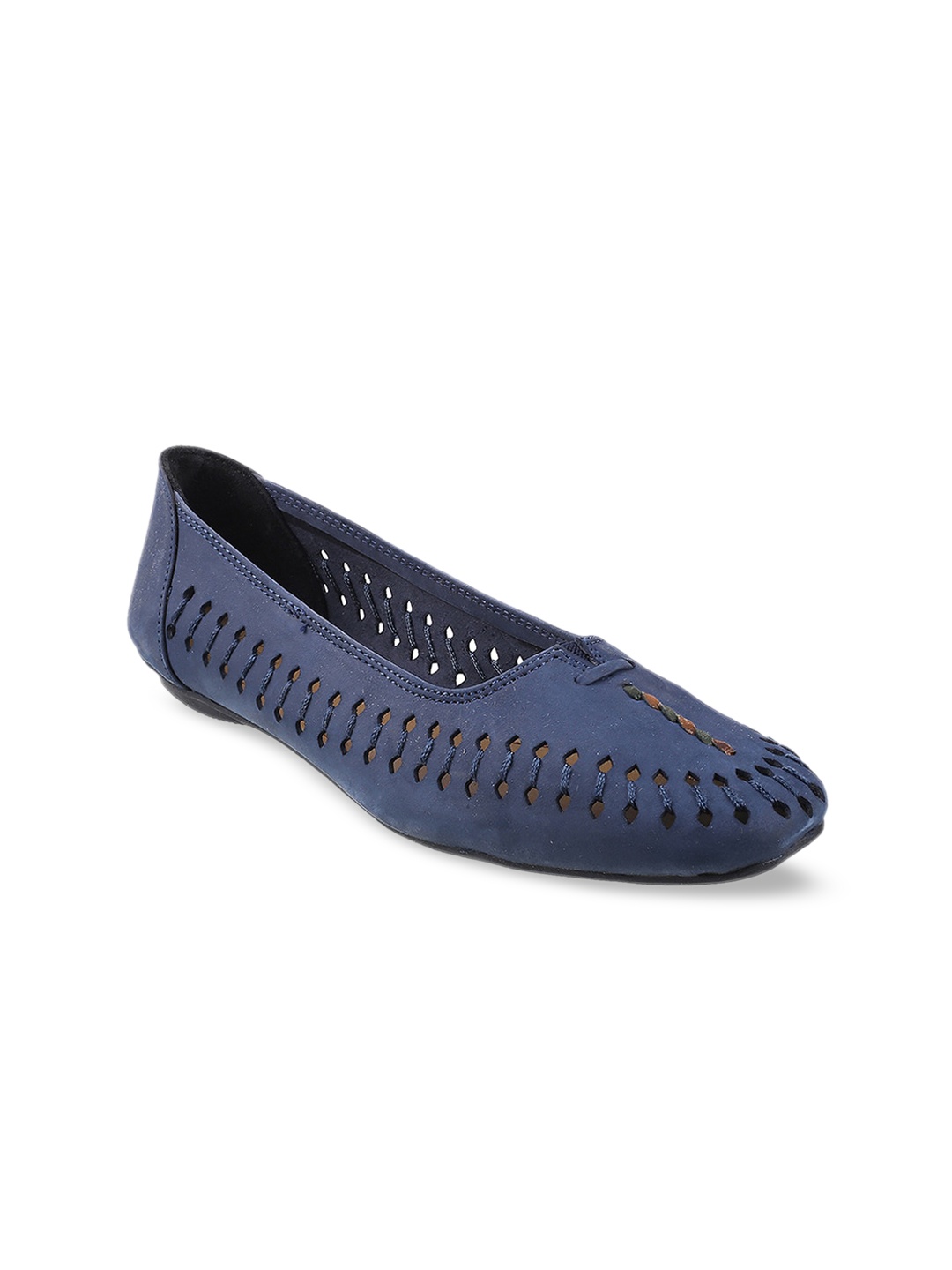 

Mochi Women Blue Ballerinas with Laser Cuts Flats