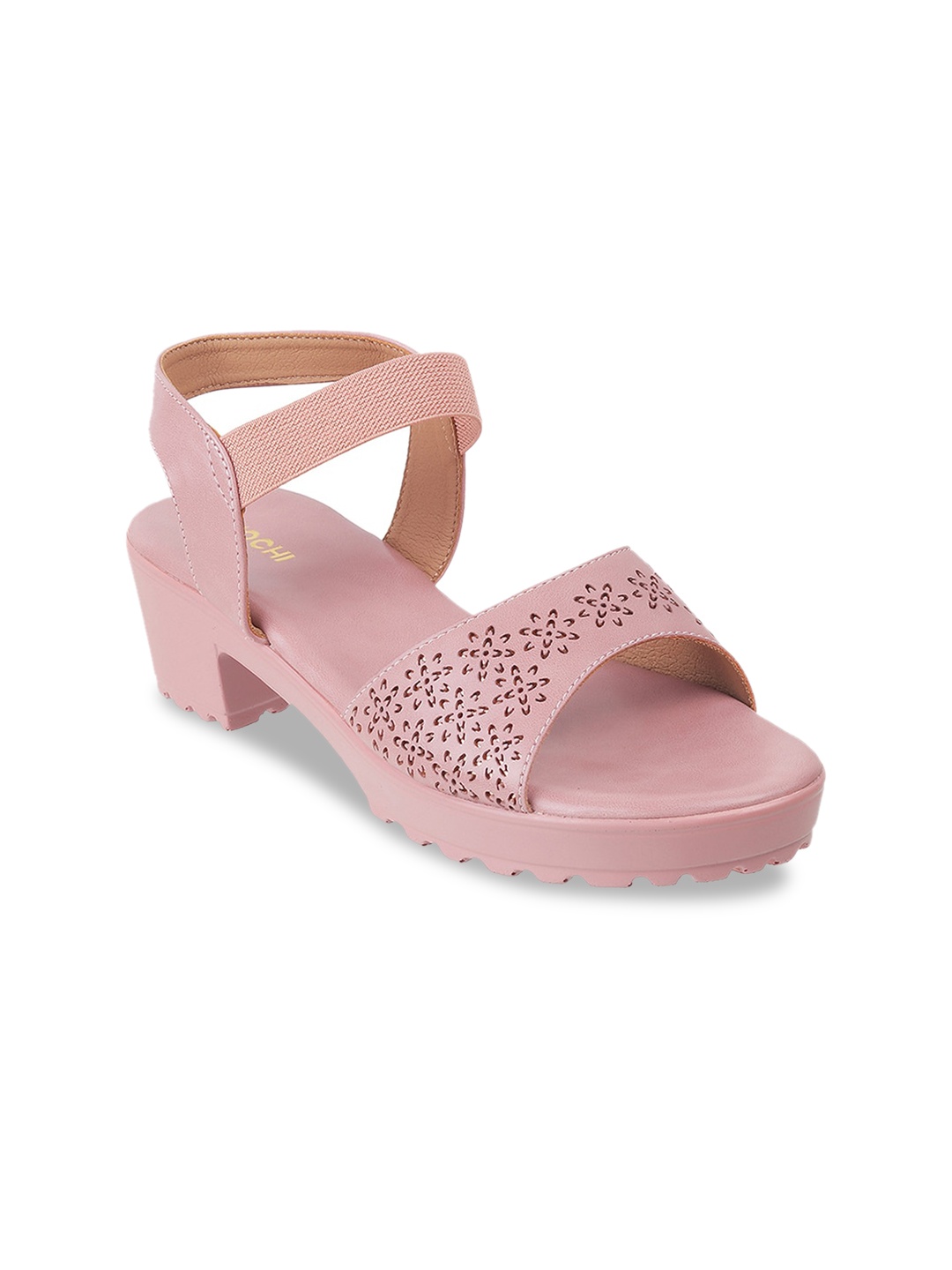 

Mochi Pink Textured Platform Sandals Heels with Laser Cuts