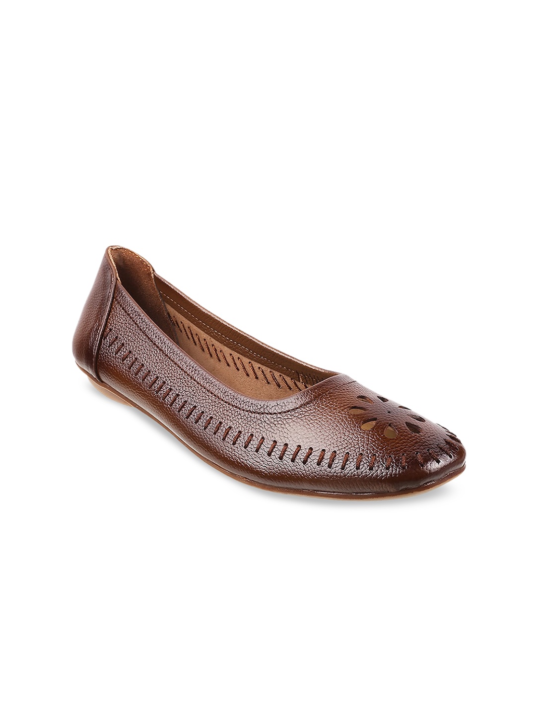 

Mochi Women Brown Textured Ballerinas with Laser Cuts Flats