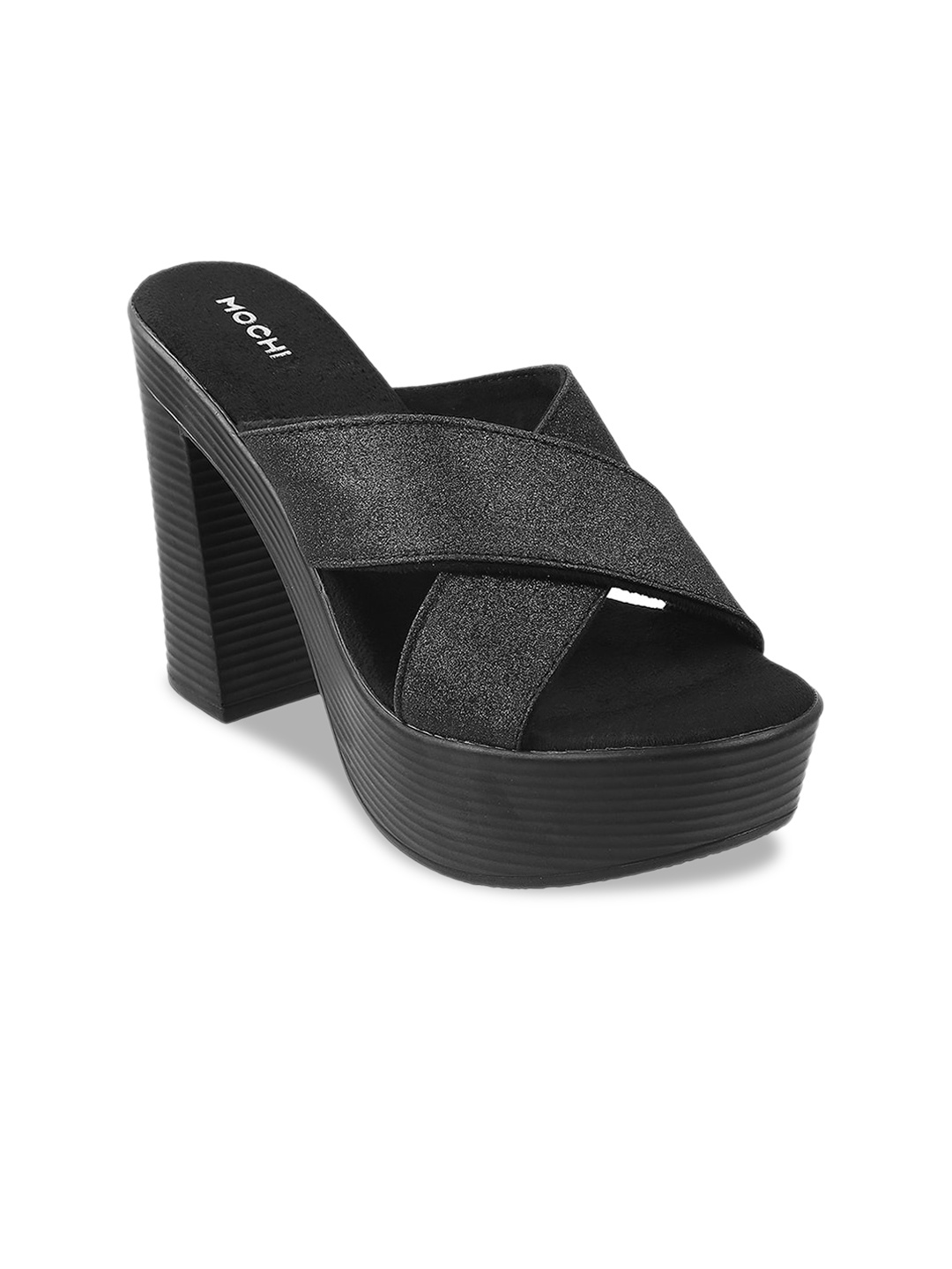 

Mochi Women Black Textured Platform Heels