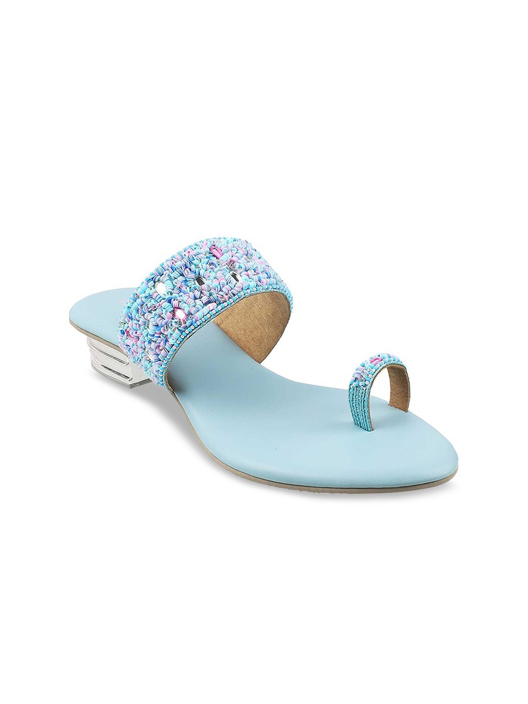 

Mochi Blue Embellished Ethnic One Toe Block Sandals