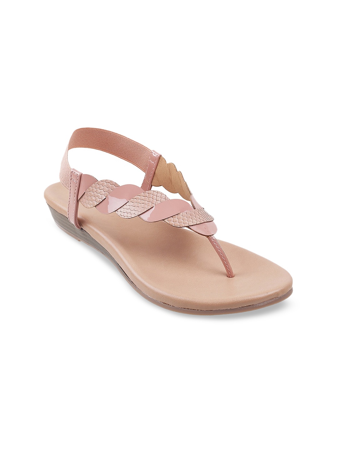 

Mochi Women Peach-Coloured Textured Open Toe Flats