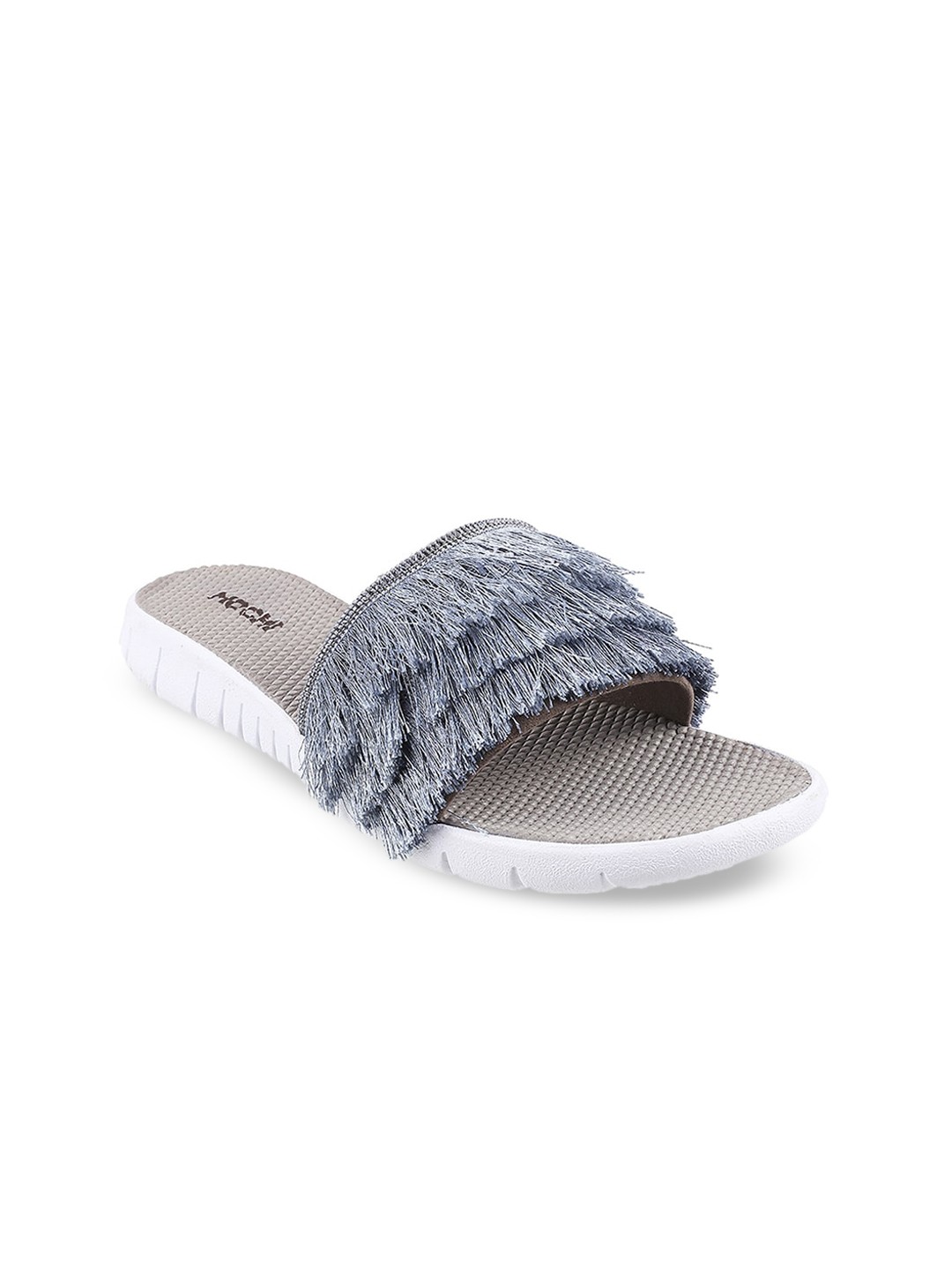 

Mochi Women Grey Textured Open Toe Flats with Tassels