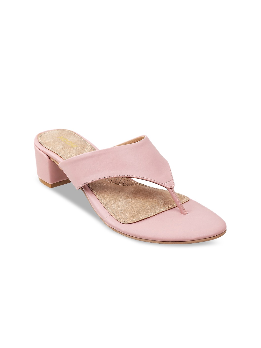 

Mochi Peach-Coloured Solid Block Sandals