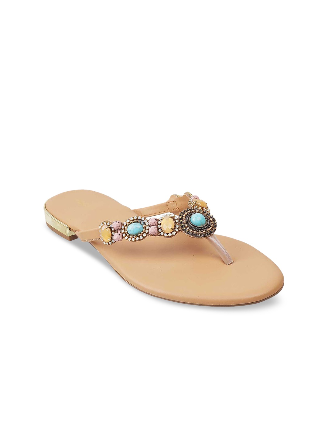 

Mochi Women Beige Embellished Open Toe Flats