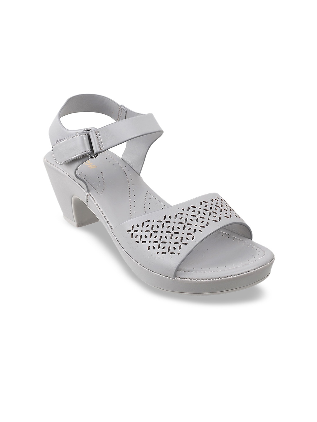 

Mochi Grey Block Open Toe Block Sandals With Laser Cuts