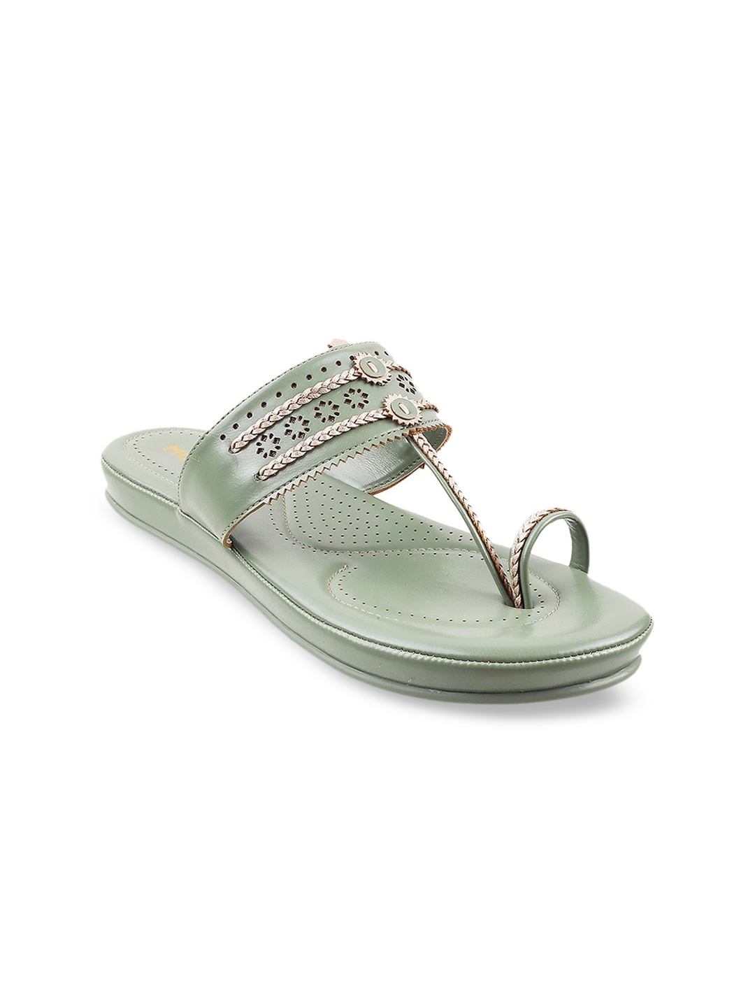 

Mochi Women Green Embellished One Toe Flats