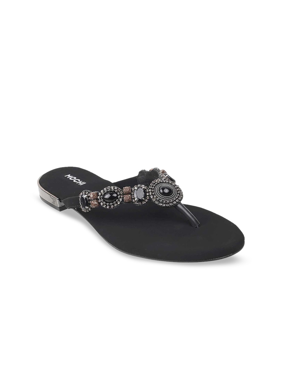 

Mochi Women Black Embellished Open Toe Flats