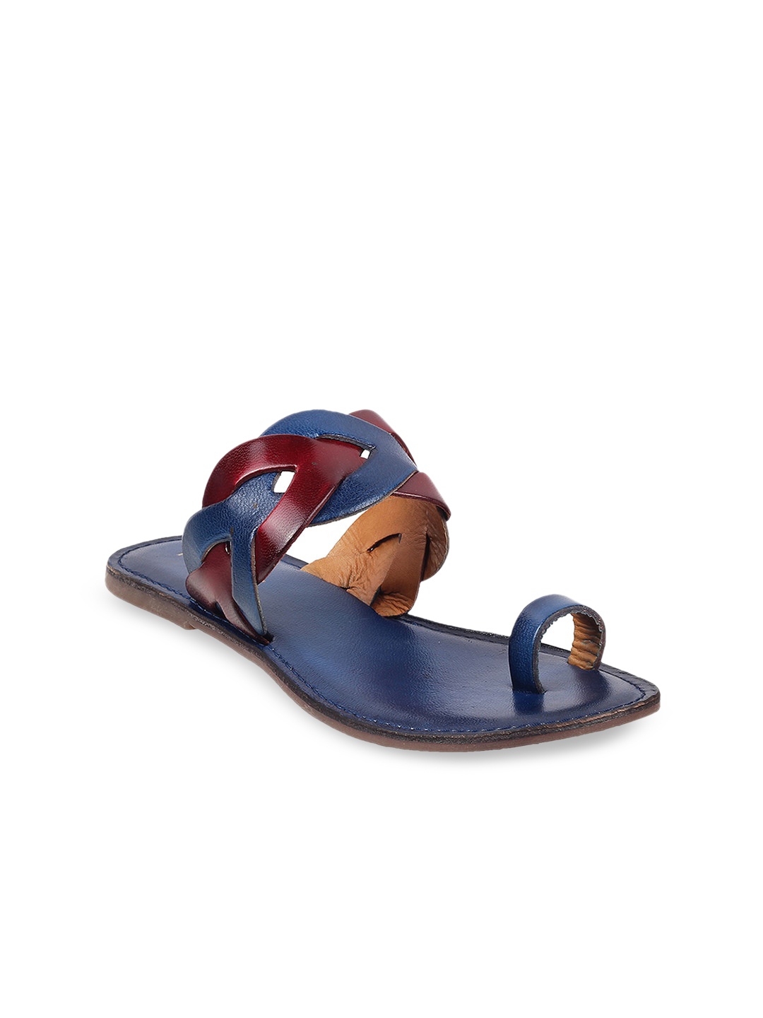 

Mochi Women Blue Colourblocked One Toe Flats with Laser Cuts