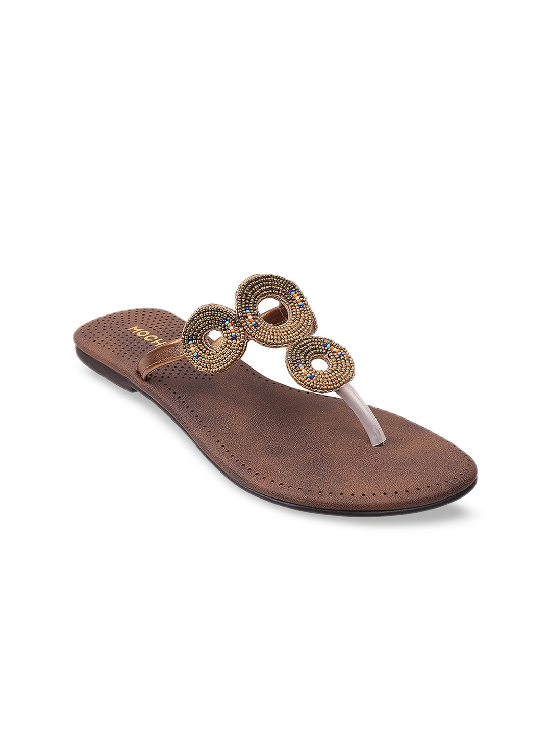 

Mochi Women Gold-Toned Embellished T-Strap Flats