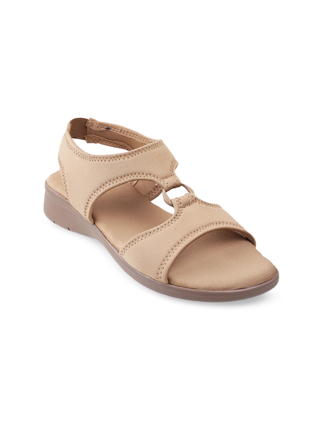 

Mochi Women Beige Open Toe Flats with Buckles