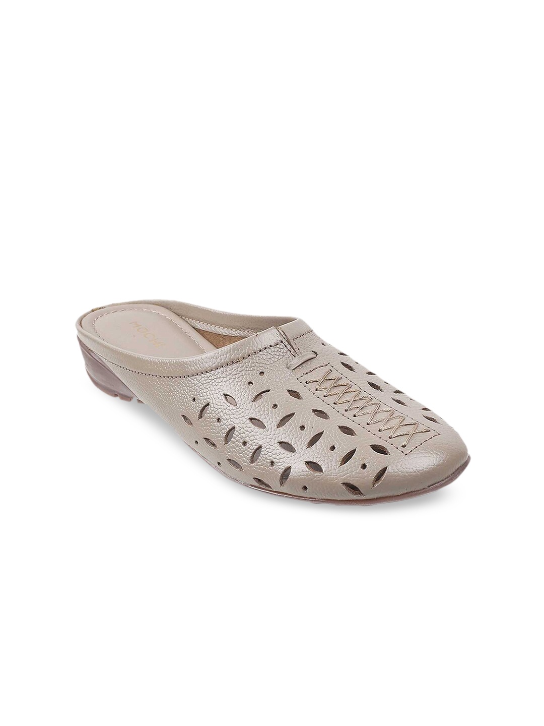 

Mochi Women Grey Mules with Laser Cuts Flats