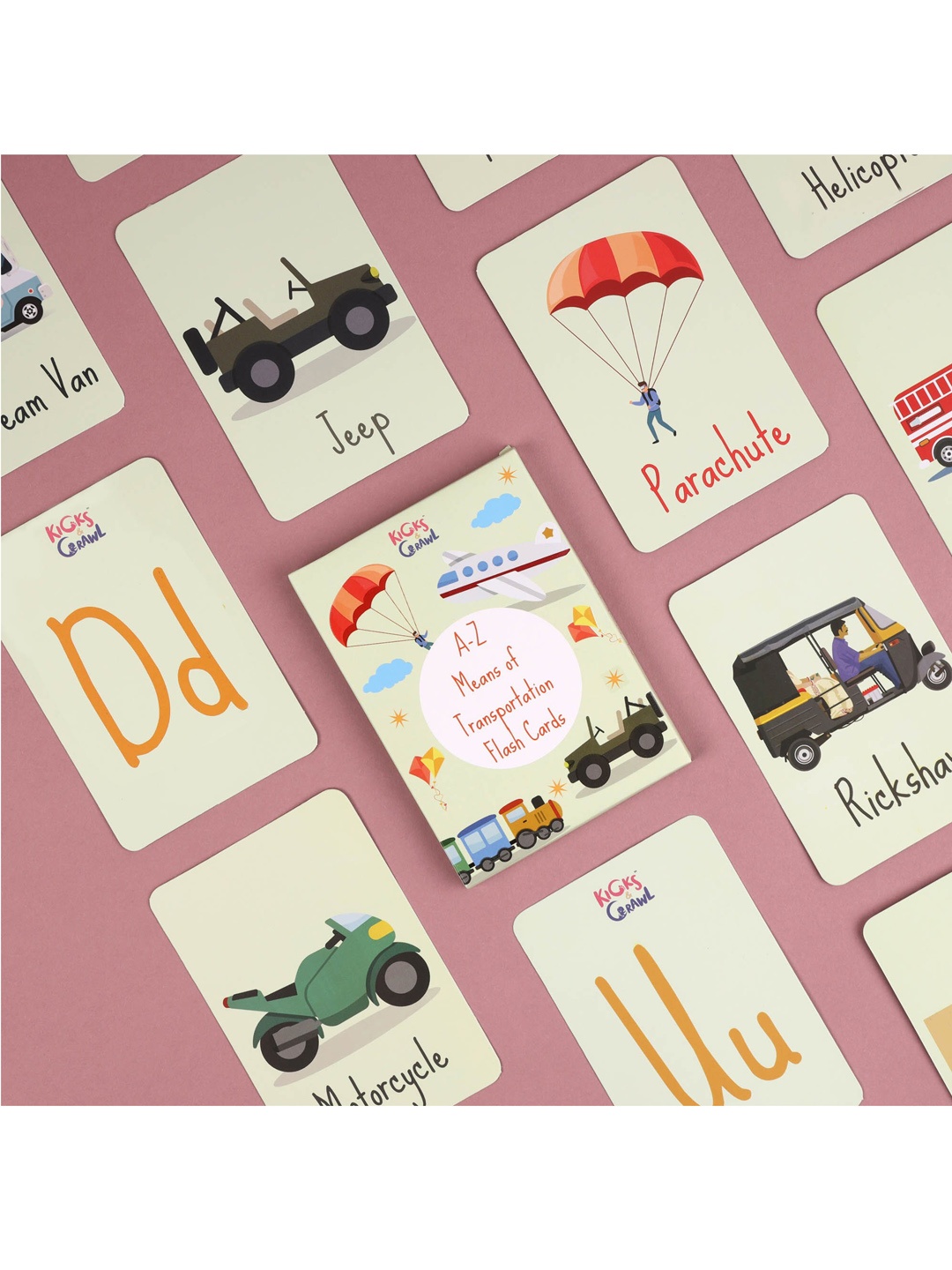 

KICKS & CRAWL Kids White A-Z Means of Transport Flashcards