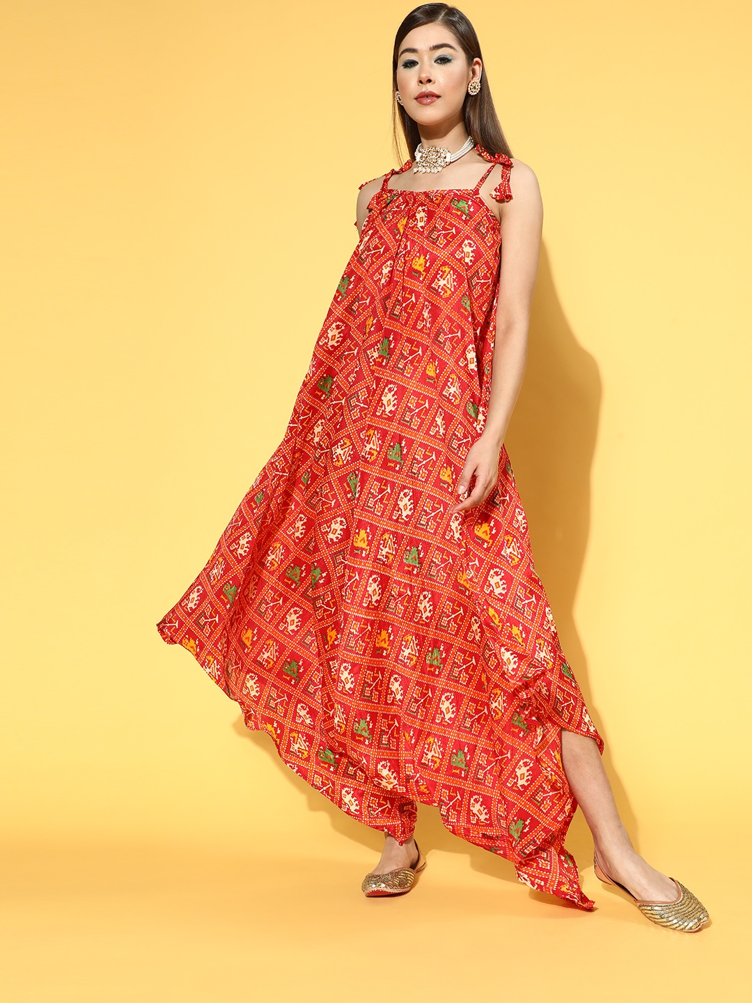 

Rang Gali Women Bright Orange Printed Elevated Jumpsuit