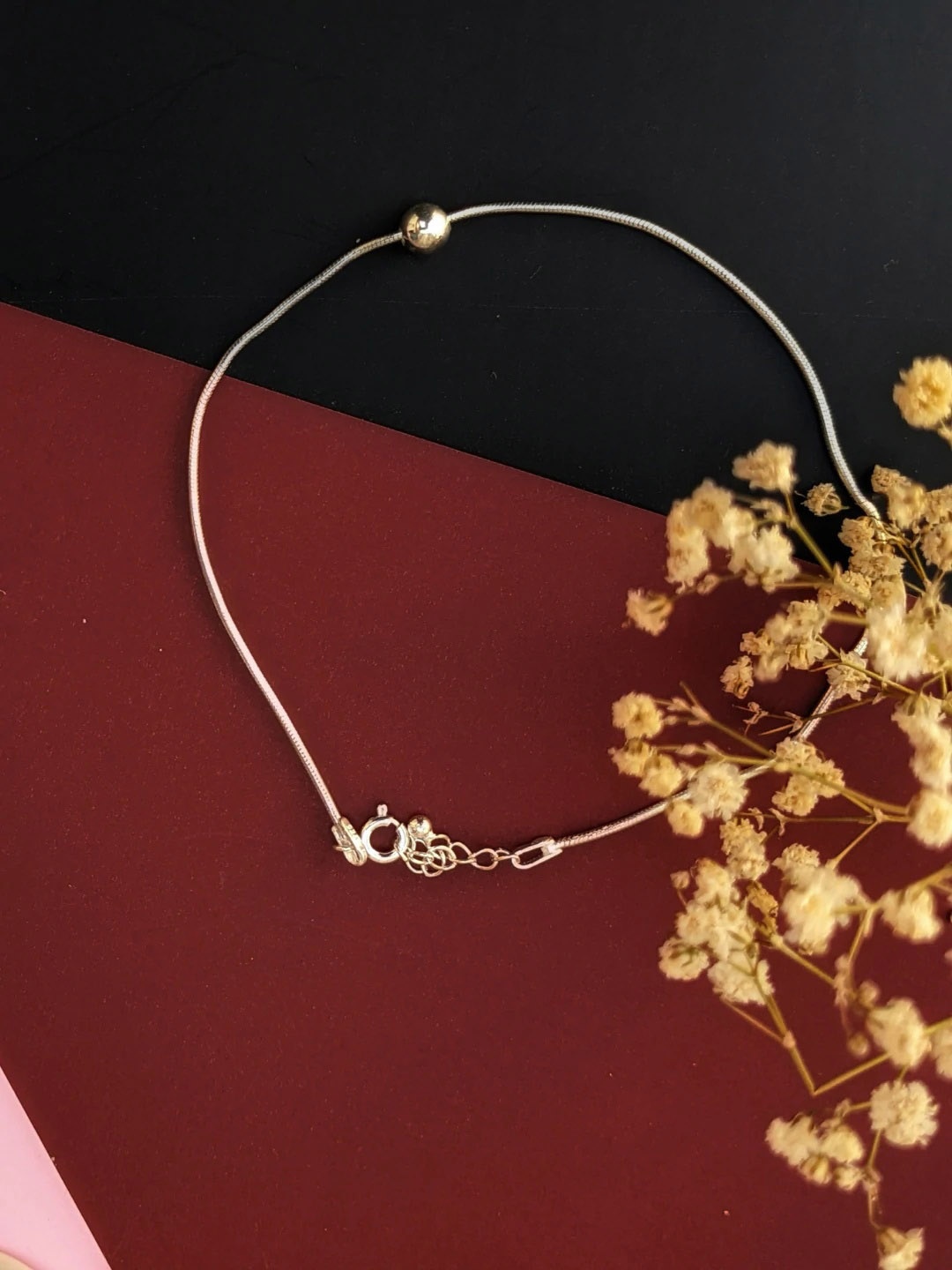 

TRISHONA Women Silver-Toned Bead Chain Anklet